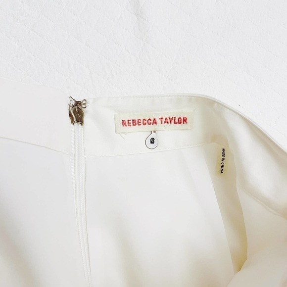 Rebecca Taylor Pleated Cream Skirt Contrast Banded Hem SZ6 - Picture 3 of 6